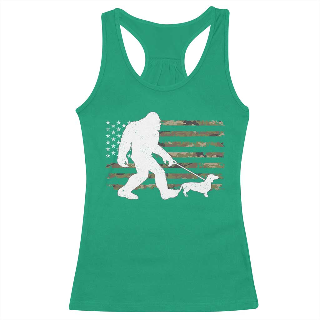 Bigfoot Walking Dachshund Racerback Tank Top Sasquatch Camo American Flag USA Military Patriotic TS10 Irish Green Print Your Wear