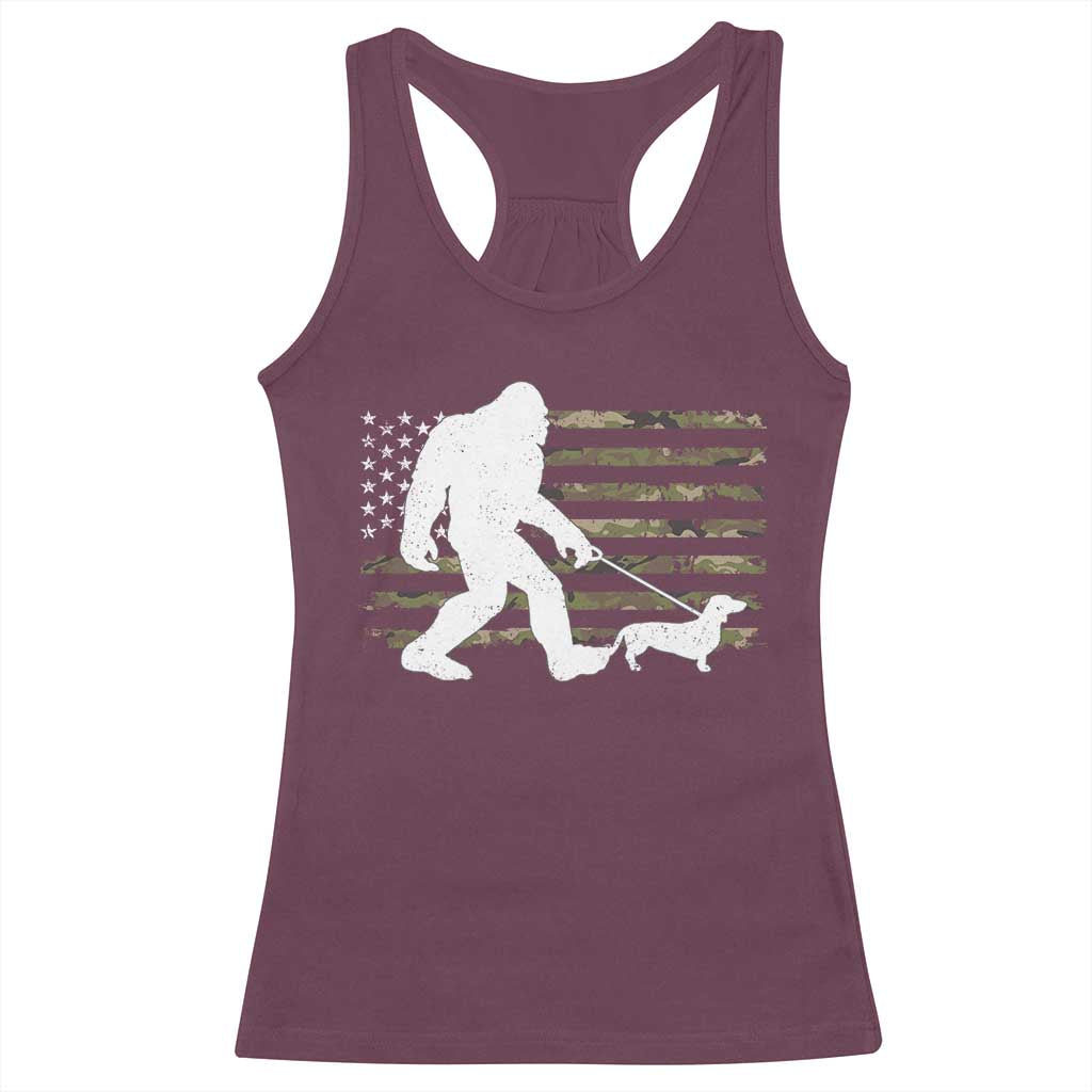 Bigfoot Walking Dachshund Racerback Tank Top Sasquatch Camo American Flag USA Military Patriotic TS10 Maroon Print Your Wear