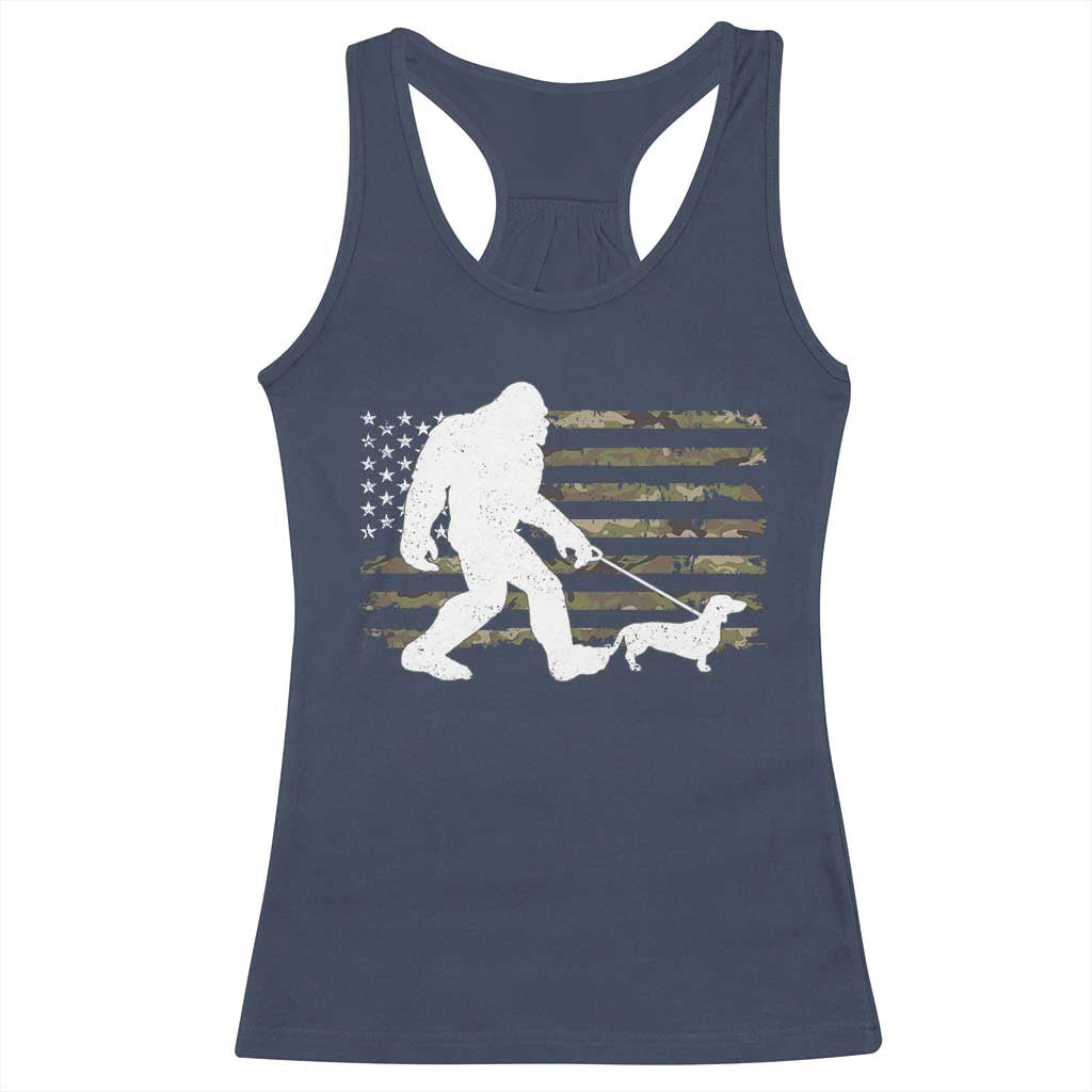 Bigfoot Walking Dachshund Racerback Tank Top Sasquatch Camo American Flag USA Military Patriotic TS10 Navy Print Your Wear