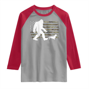 Bigfoot Walking Dachshund Raglan Shirt Sasquatch Camo American Flag USA Military Patriotic TS10 Sport Gray Red Print Your Wear