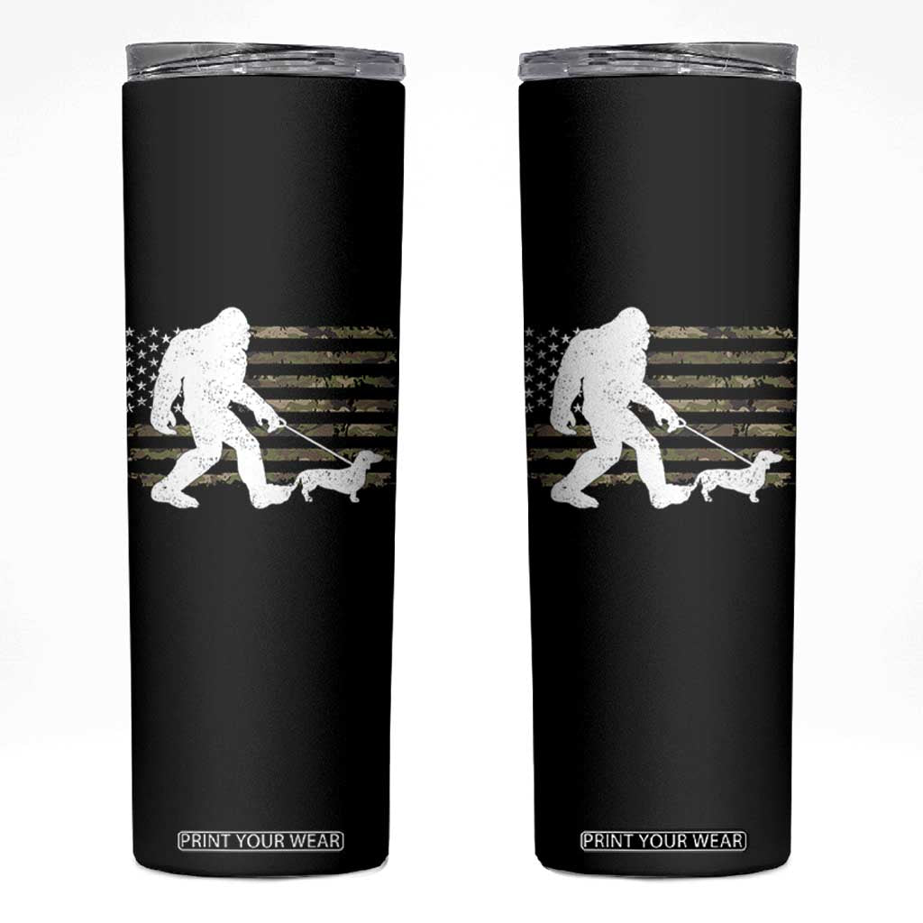 Bigfoot Walking Dachshund Skinny Tumbler Sasquatch Camo American Flag USA Military Patriotic TS10 Black Print Your Wear