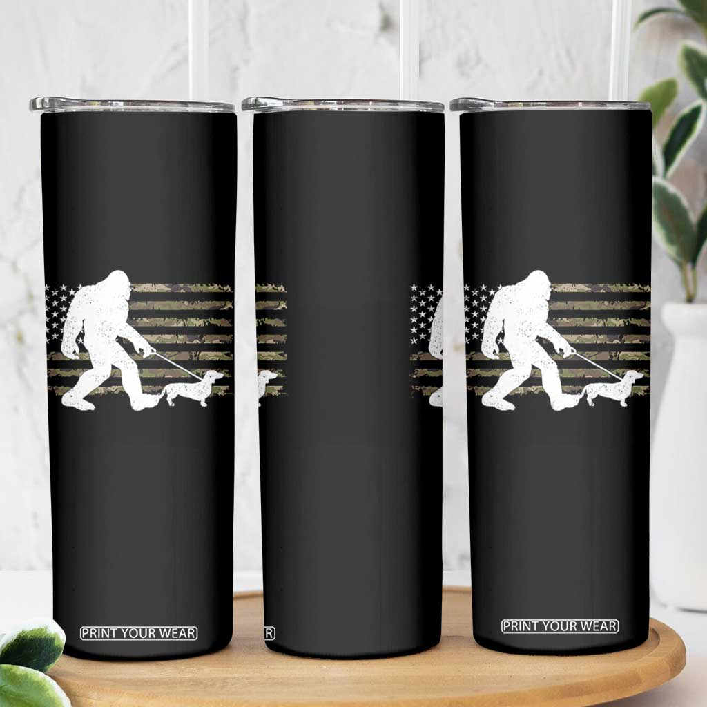 Bigfoot Walking Dachshund Skinny Tumbler Sasquatch Camo American Flag USA Military Patriotic TS10 Print Your Wear