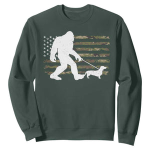 Bigfoot Walking Dachshund Sweatshirt Sasquatch Camo American Flag USA Military Patriotic TS10 Dark Forest Green Print Your Wear
