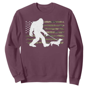 Bigfoot Walking Dachshund Sweatshirt Sasquatch Camo American Flag USA Military Patriotic TS10 Maroon Print Your Wear