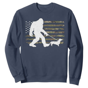 Bigfoot Walking Dachshund Sweatshirt Sasquatch Camo American Flag USA Military Patriotic TS10 Navy Print Your Wear