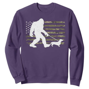 Bigfoot Walking Dachshund Sweatshirt Sasquatch Camo American Flag USA Military Patriotic TS10 Purple Print Your Wear