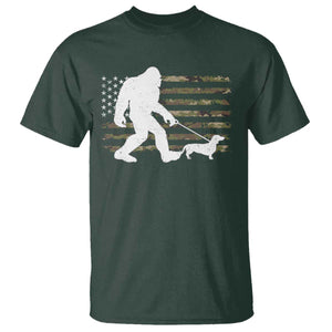 Bigfoot Walking Dachshund T Shirt Sasquatch Camo American Flag USA Military Patriotic TS10 Dark Forest Green Print Your Wear