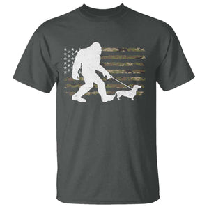 Bigfoot Walking Dachshund T Shirt Sasquatch Camo American Flag USA Military Patriotic TS10 Dark Heather Print Your Wear