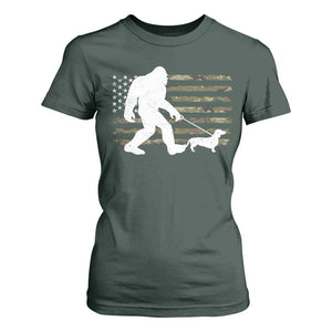 Bigfoot Walking Dachshund T Shirt For Women Sasquatch Camo American Flag USA Military Patriotic TS10 Dark Forest Green Print Your Wear