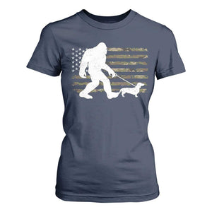Bigfoot Walking Dachshund T Shirt For Women Sasquatch Camo American Flag USA Military Patriotic TS10 Navy Print Your Wear