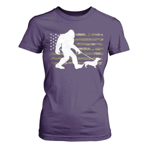 Bigfoot Walking Dachshund T Shirt For Women Sasquatch Camo American Flag USA Military Patriotic TS10 Purple Print Your Wear