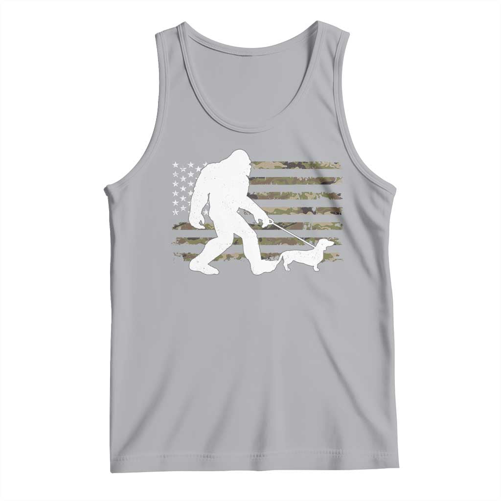 Bigfoot Walking Dachshund Tank Top Sasquatch Camo American Flag USA Military Patriotic TS10 Athletic Heather Print Your Wear