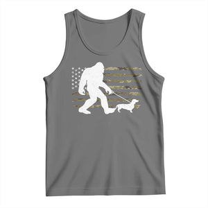Bigfoot Walking Dachshund Tank Top Sasquatch Camo American Flag USA Military Patriotic TS10 Black Heather Print Your Wear