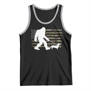 Bigfoot Walking Dachshund Tank Top Sasquatch Camo American Flag USA Military Patriotic TS10 Black Athletic Heather Print Your Wear