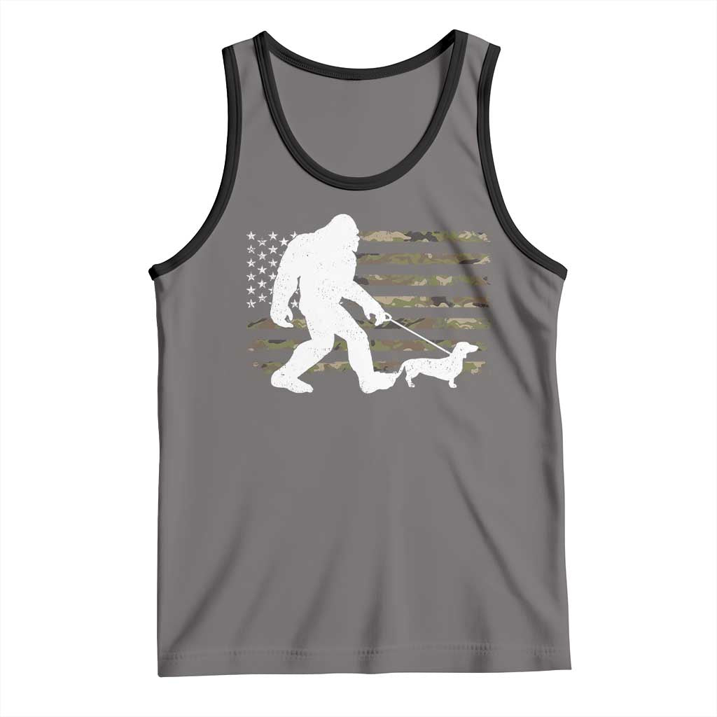 Bigfoot Walking Dachshund Tank Top Sasquatch Camo American Flag USA Military Patriotic TS10 Deep Heather Black Print Your Wear