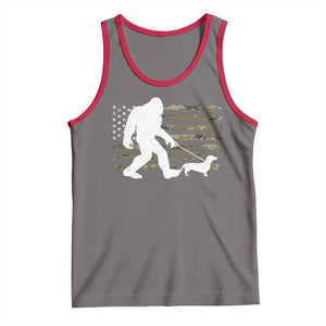 Bigfoot Walking Dachshund Tank Top Sasquatch Camo American Flag USA Military Patriotic TS10 Deep Heather Red Print Your Wear