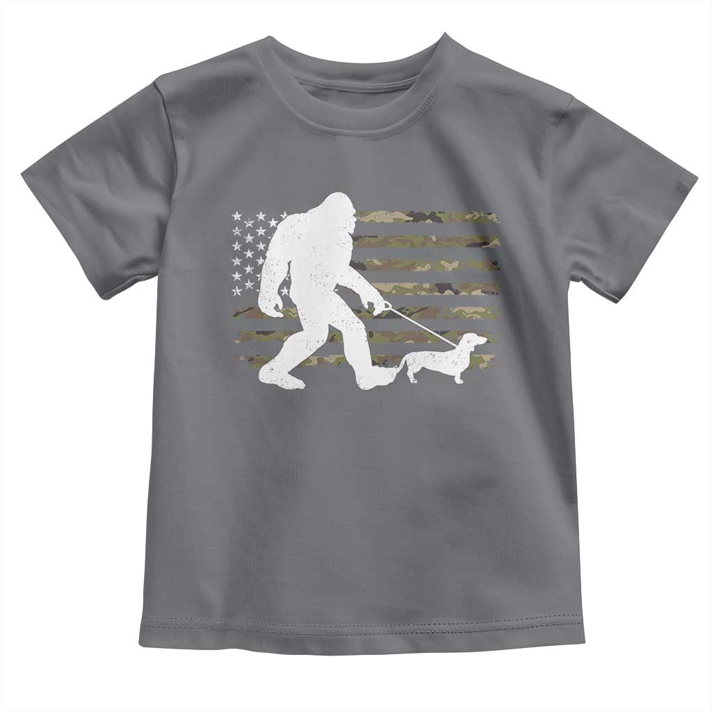 Bigfoot Walking Dachshund Toddler T Shirt Sasquatch Camo American Flag USA Military Patriotic TS10 Charcoal Print Your Wear