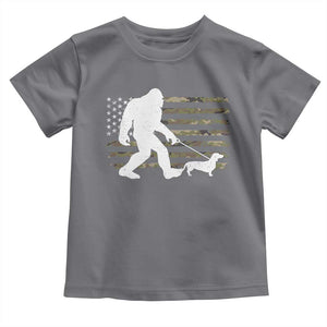 Bigfoot Walking Dachshund Toddler T Shirt Sasquatch Camo American Flag USA Military Patriotic TS10 Charcoal Print Your Wear