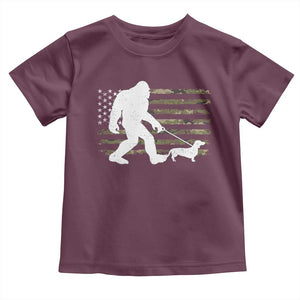 Bigfoot Walking Dachshund Toddler T Shirt Sasquatch Camo American Flag USA Military Patriotic TS10 Maroon Print Your Wear