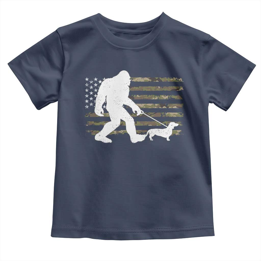 Bigfoot Walking Dachshund Toddler T Shirt Sasquatch Camo American Flag USA Military Patriotic TS10 Navy Print Your Wear