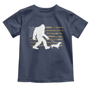 Bigfoot Walking Dachshund Toddler T Shirt Sasquatch Camo American Flag USA Military Patriotic TS10 Navy Print Your Wear
