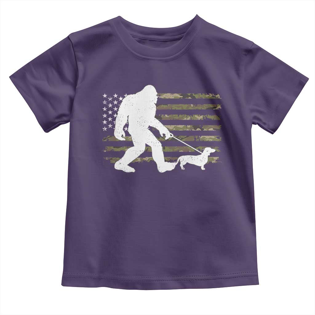 Bigfoot Walking Dachshund Toddler T Shirt Sasquatch Camo American Flag USA Military Patriotic TS10 Purple Print Your Wear