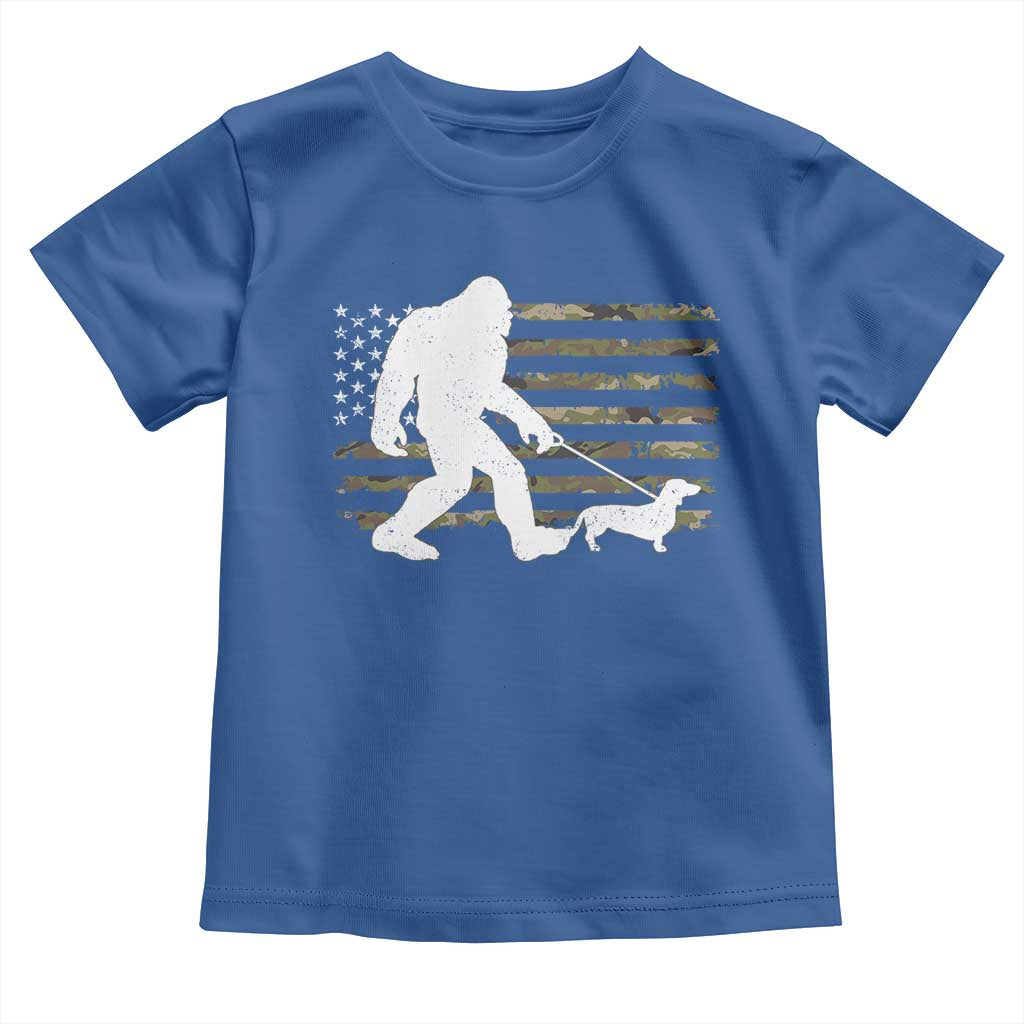 Bigfoot Walking Dachshund Toddler T Shirt Sasquatch Camo American Flag USA Military Patriotic TS10 Royal Blue Print Your Wear