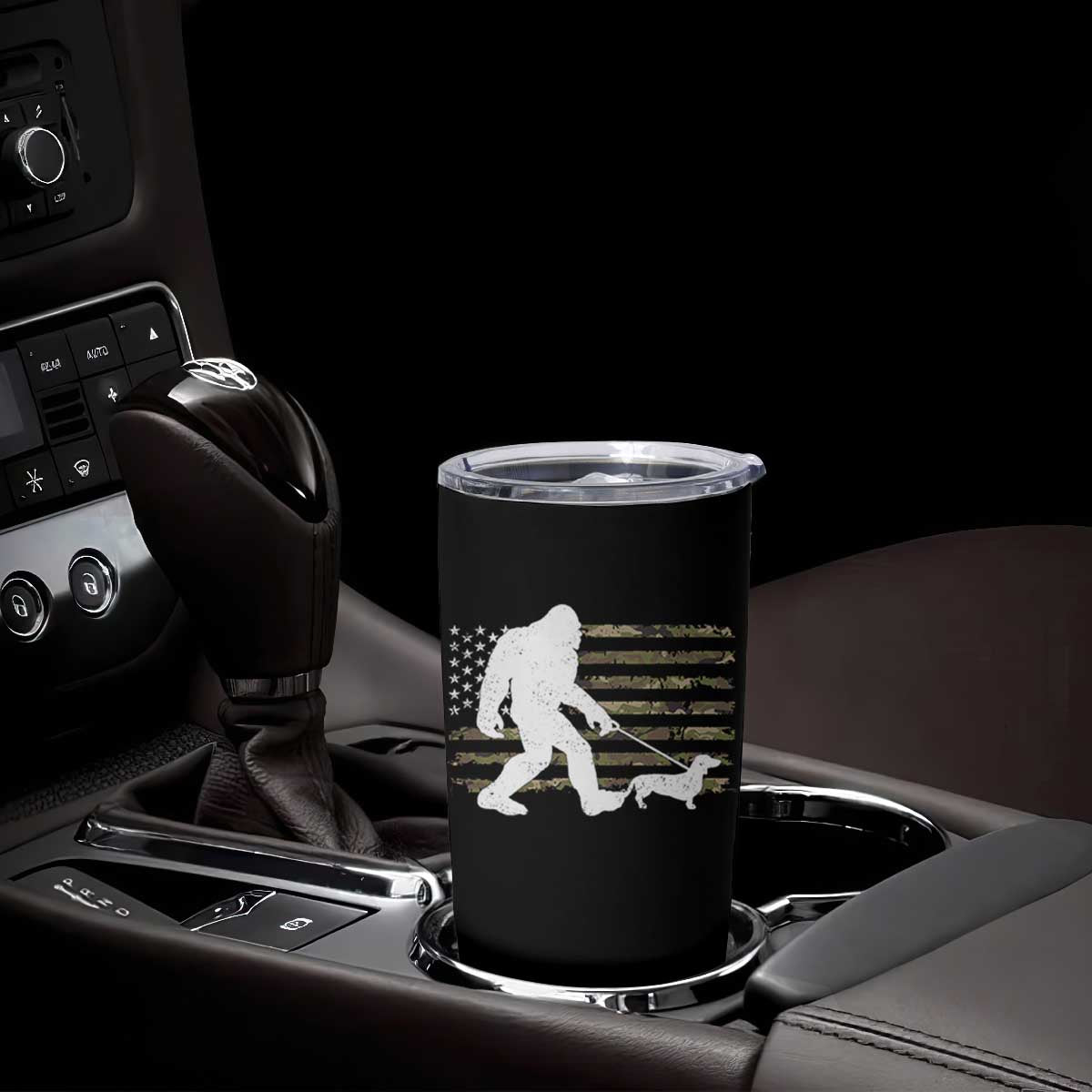 Bigfoot Walking Dachshund Tumbler Cup Sasquatch Camo American Flag USA Military Patriotic TS10 Print Your Wear