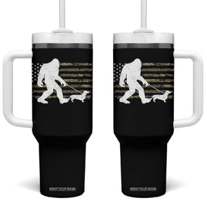 Bigfoot Walking Dachshund Tumbler With Handle Sasquatch Camo American Flag USA Military Patriotic TS10 One Size: 40 oz Black Print Your Wear