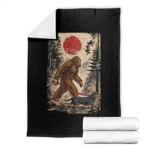 Bigfoot Dachshund Lovers Throw Blanket Japanese Vintage Graphic Ukiyo-e Art Sasquatch Wiener Dog Gift TS10 Black Print Your Wear