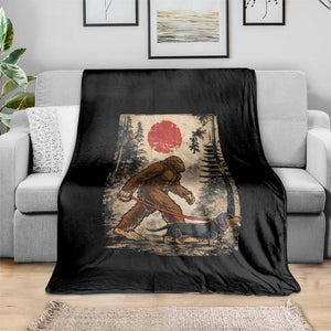 Bigfoot Dachshund Lovers Throw Blanket Japanese Vintage Graphic Ukiyo-e Art Sasquatch Wiener Dog Gift TS10 Print Your Wear