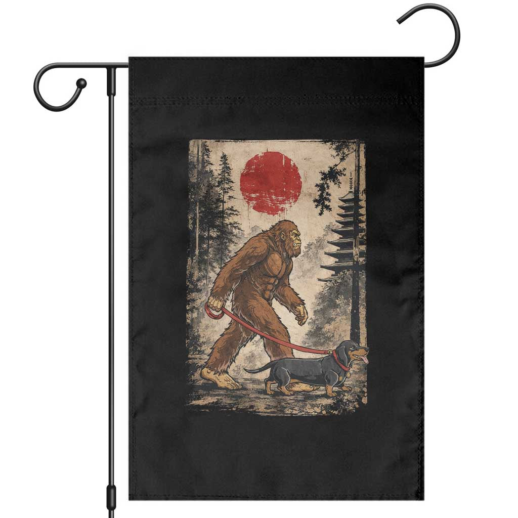 Bigfoot Dachshund Lovers Garden Flag Japanese Vintage Graphic Ukiyo-e Art Sasquatch Wiener Dog Gift TS10 Black Print Your Wear
