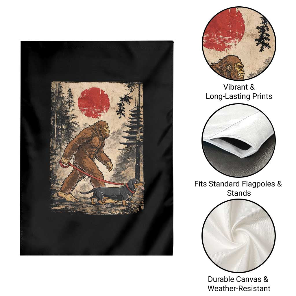 Bigfoot Dachshund Lovers Garden Flag Japanese Vintage Graphic Ukiyo-e Art Sasquatch Wiener Dog Gift TS10 Print Your Wear