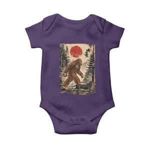 Bigfoot Dachshund Lovers Baby Onesie Japanese Vintage Graphic Ukiyo-e Art Sasquatch Wiener Dog Gift TS10 Purple Print Your Wear