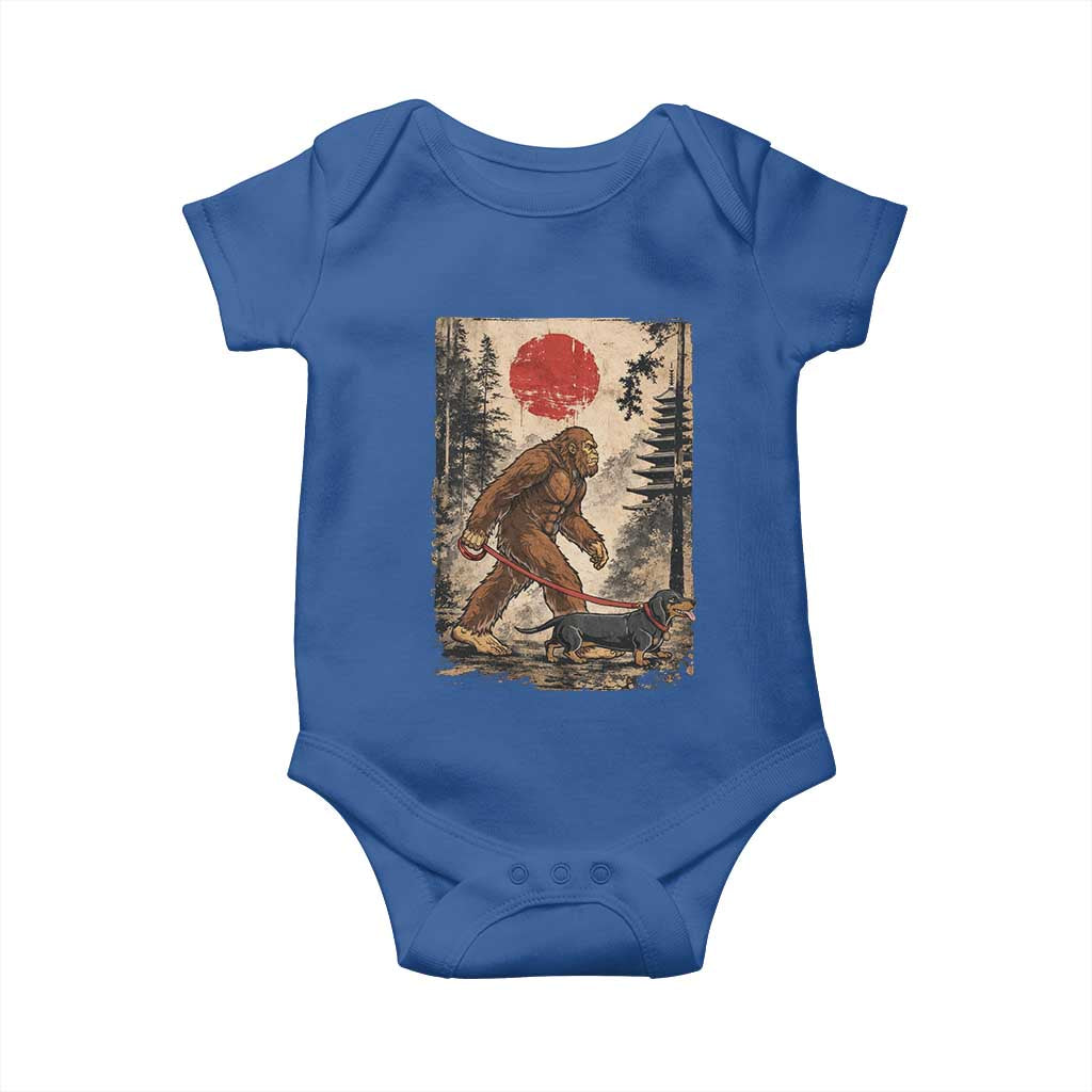 Bigfoot Dachshund Lovers Baby Onesie Japanese Vintage Graphic Ukiyo-e Art Sasquatch Wiener Dog Gift TS10 Royal Blue Print Your Wear