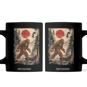 Bigfoot Dachshund Lovers Coffee Mug Japanese Vintage Graphic Ukiyo-e Art Sasquatch Wiener Dog Gift TS10 Black Print Your Wear