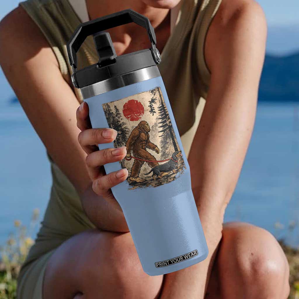 Bigfoot Dachshund Lovers Flip Straw Tumbler Japanese Vintage Graphic Ukiyo-e Art Sasquatch Wiener Dog Gift TS10 One Size: 30 oz Light Blue Print Your Wear