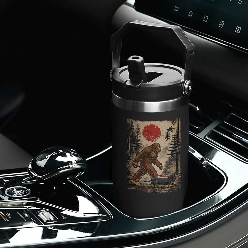 Bigfoot Dachshund Lovers Flip Straw Tumbler Japanese Vintage Graphic Ukiyo-e Art Sasquatch Wiener Dog Gift TS10 Print Your Wear