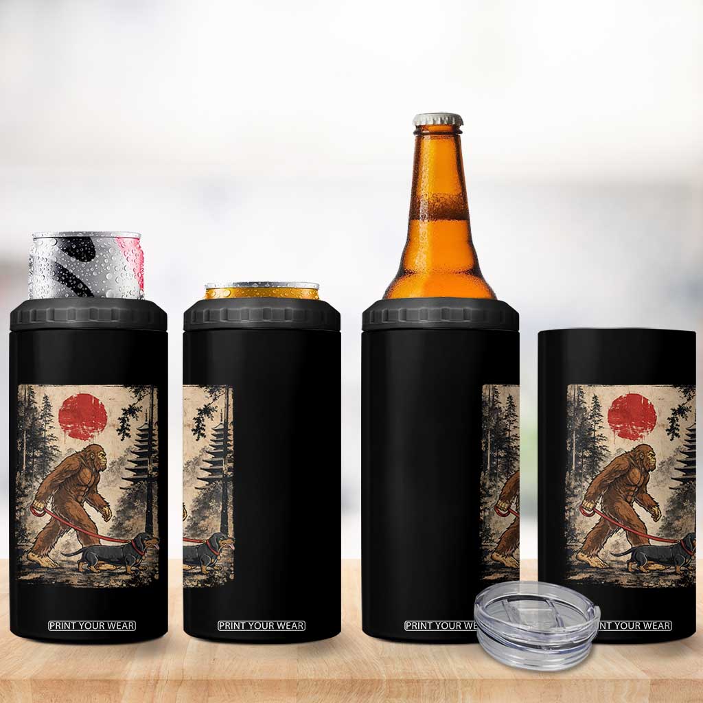 Bigfoot Dachshund Lovers 4 in 1 Can Cooler Tumbler Japanese Vintage Graphic Ukiyo-e Art Sasquatch Wiener Dog Gift TS10 Print Your Wear