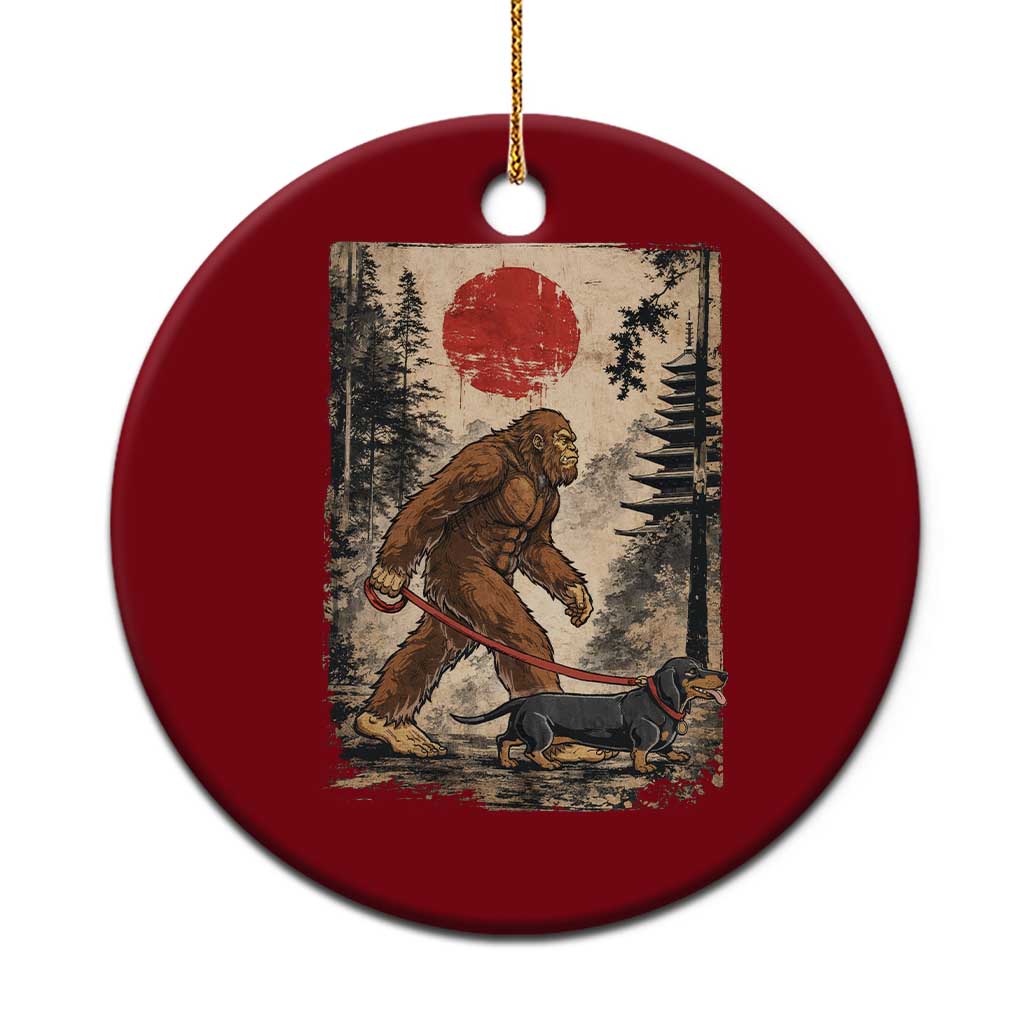 Bigfoot Dachshund Lovers Ceramic Ornament Japanese Vintage Graphic Ukiyo-e Art Sasquatch Wiener Dog Gift TS10 1pc Red Print Your Wear