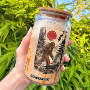 Bigfoot Dachshund Lovers Glass Can Japanese Vintage Graphic Ukiyo-e Art Sasquatch Wiener Dog Gift TS10 Black Print Your Wear