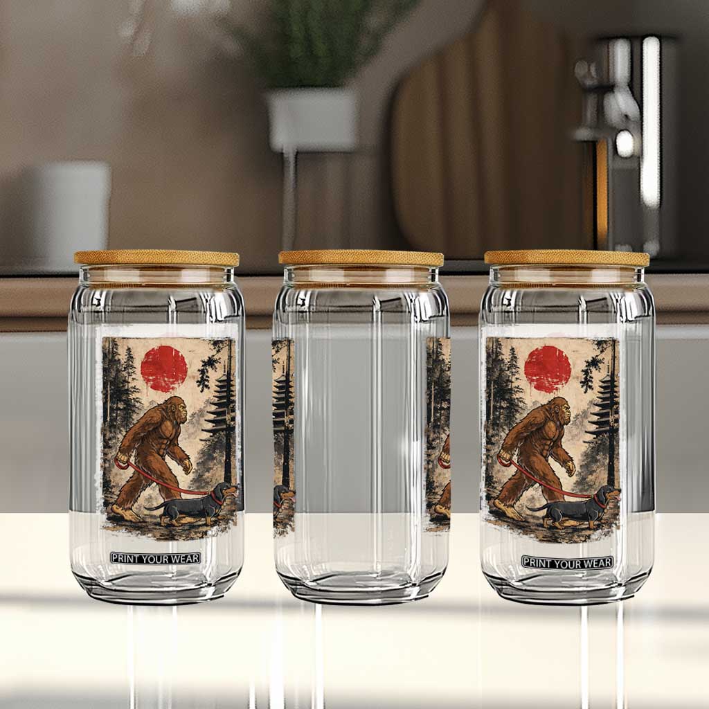 Bigfoot Dachshund Lovers Glass Can Japanese Vintage Graphic Ukiyo-e Art Sasquatch Wiener Dog Gift TS10 Print Your Wear