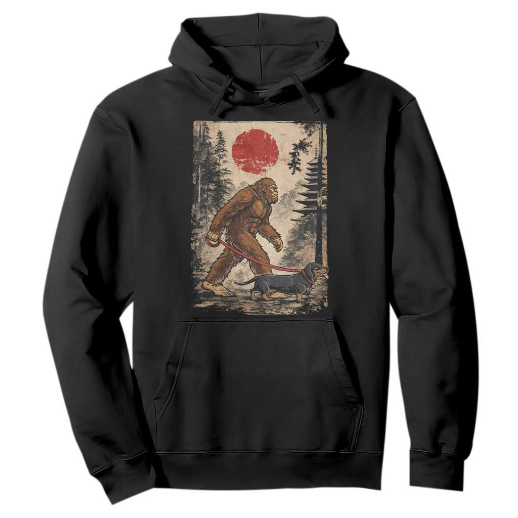 Bigfoot Dachshund Lovers Hoodie Japanese Vintage Graphic Ukiyo-e Art Sasquatch Wiener Dog Gift TS10 Black Print Your Wear