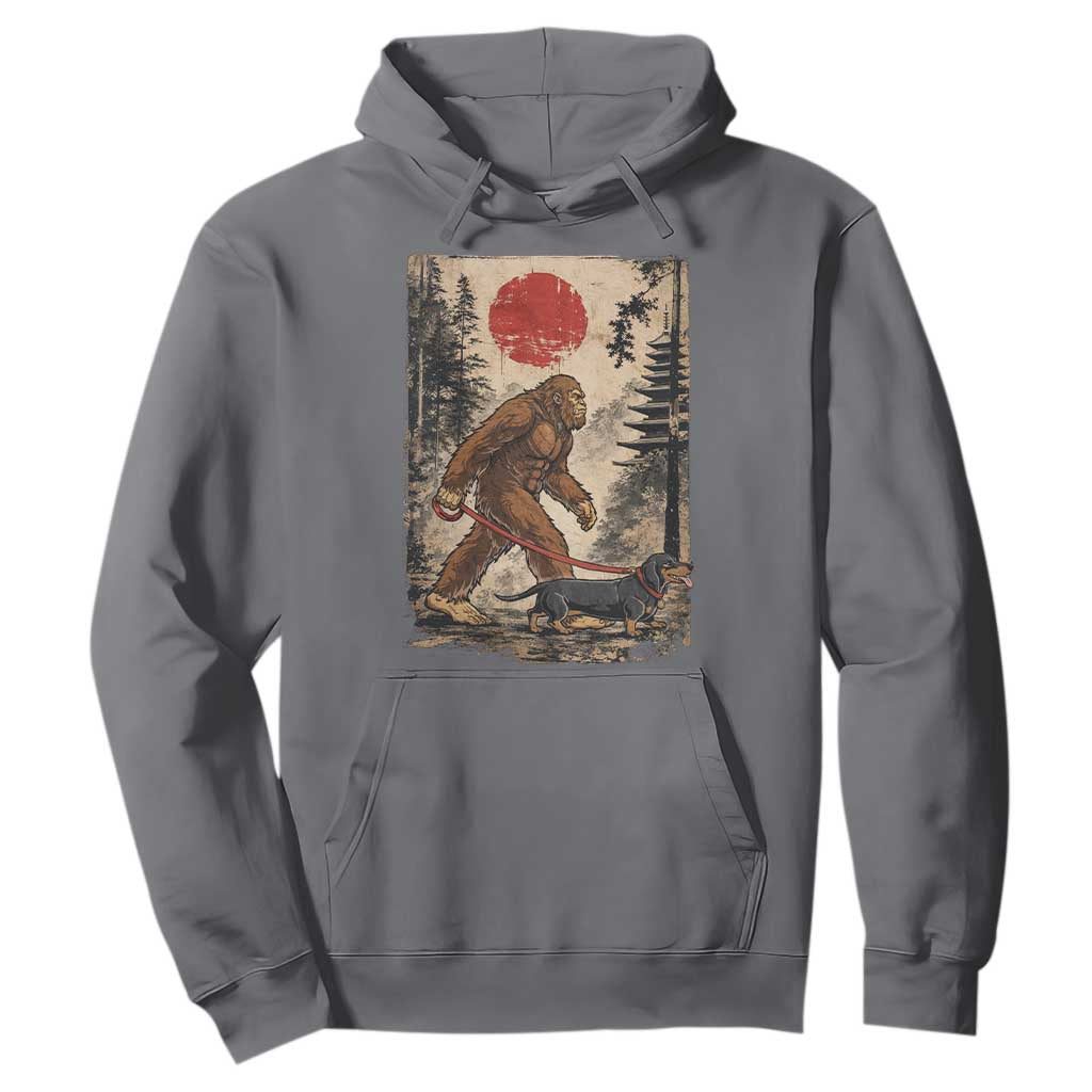 Bigfoot Dachshund Lovers Hoodie Japanese Vintage Graphic Ukiyo-e Art Sasquatch Wiener Dog Gift TS10 Charcoal Print Your Wear