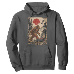 Bigfoot Dachshund Lovers Hoodie Japanese Vintage Graphic Ukiyo-e Art Sasquatch Wiener Dog Gift TS10 Dark Heather Print Your Wear
