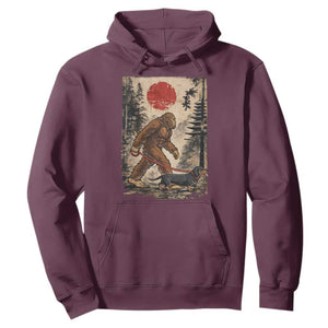 Bigfoot Dachshund Lovers Hoodie Japanese Vintage Graphic Ukiyo-e Art Sasquatch Wiener Dog Gift TS10 Maroon Print Your Wear