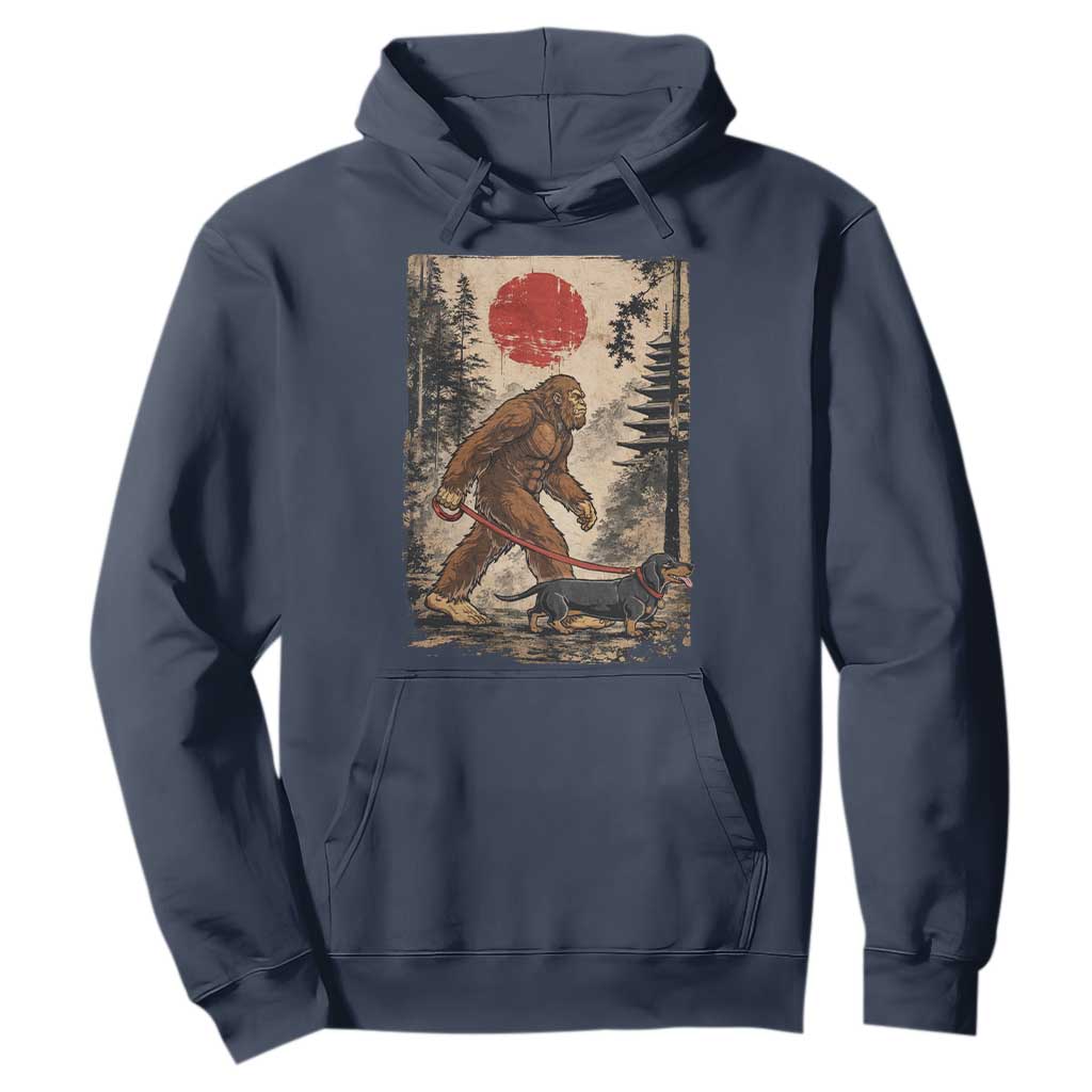 Bigfoot Dachshund Lovers Hoodie Japanese Vintage Graphic Ukiyo-e Art Sasquatch Wiener Dog Gift TS10 Navy Print Your Wear