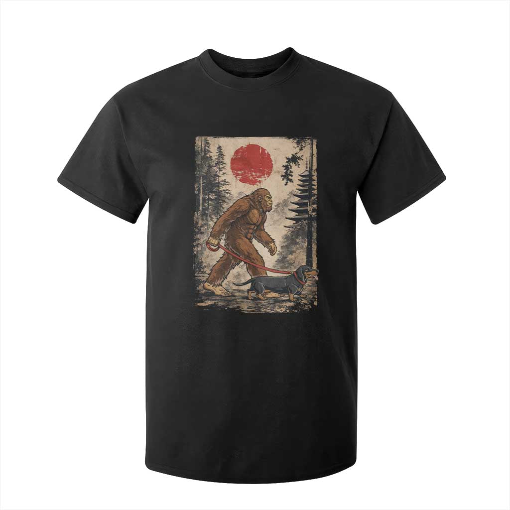 Bigfoot Dachshund Lovers T Shirt For Kid Japanese Vintage Graphic Ukiyo-e Art Sasquatch Wiener Dog Gift TS10 Black Print Your Wear