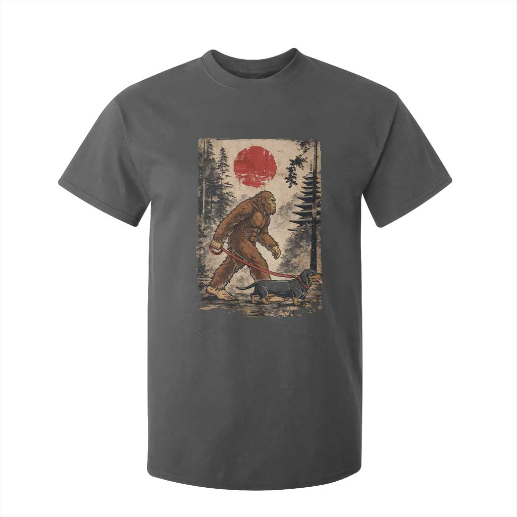 Bigfoot Dachshund Lovers T Shirt For Kid Japanese Vintage Graphic Ukiyo-e Art Sasquatch Wiener Dog Gift TS10 Dark Heather Print Your Wear