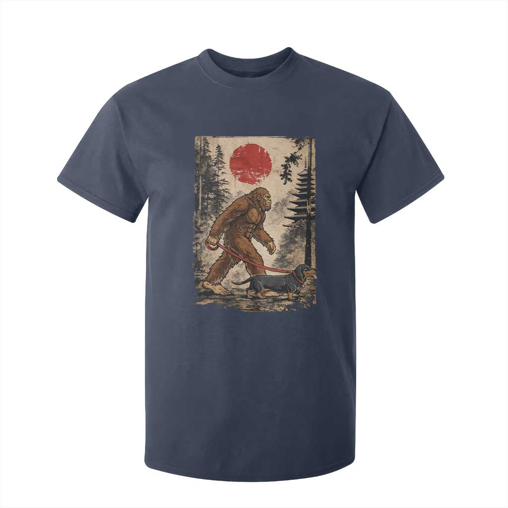 Bigfoot Dachshund Lovers T Shirt For Kid Japanese Vintage Graphic Ukiyo-e Art Sasquatch Wiener Dog Gift TS10 Navy Print Your Wear